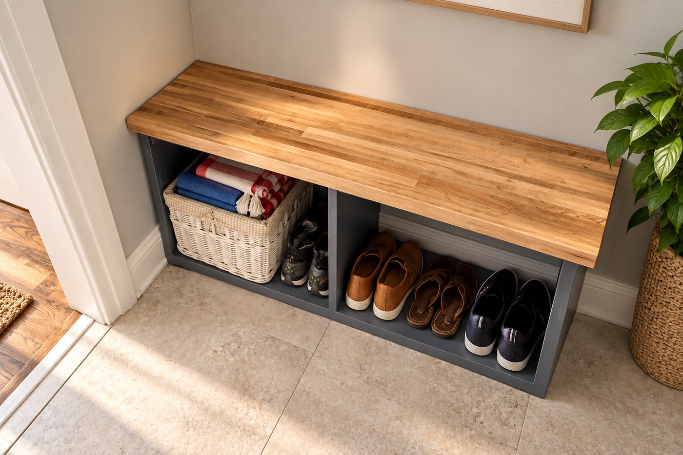 Custom mudroom bench, Doylestown PA carpentry