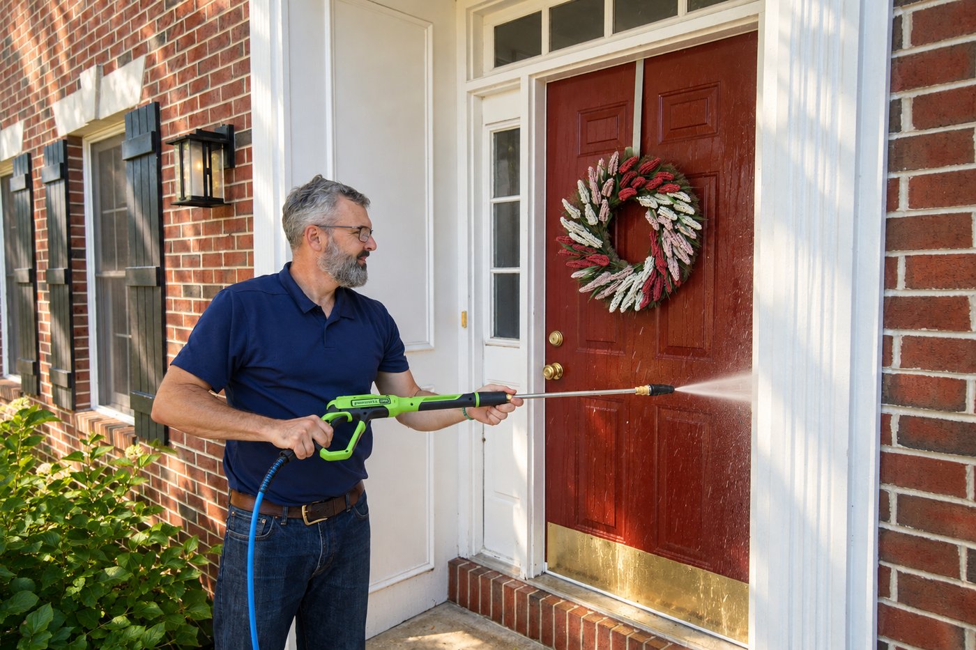 Doylestown, PA power washing a front door